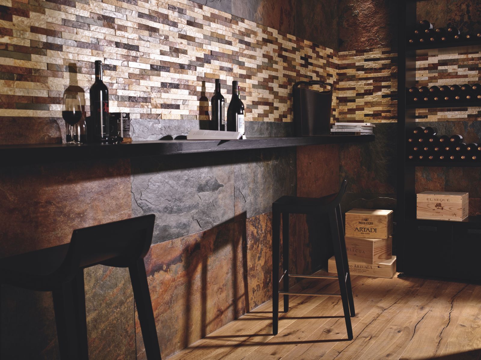 kamień naturalny na ścianie salon