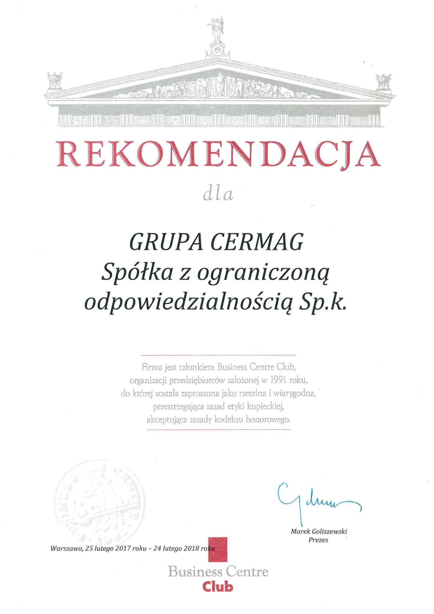 Rekomendacja Business Centre Club