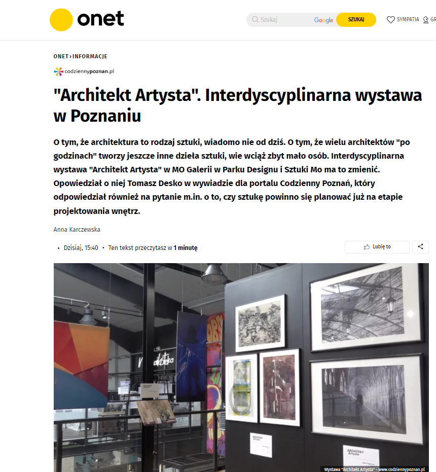 "Architekt Artysta" - Interdyscyplinarna wystawa w Poznaniu na portalu Onet